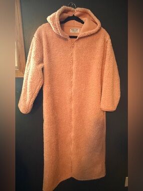 Smash + Tess Plush Hooded Long Teddy Jacket in Peach